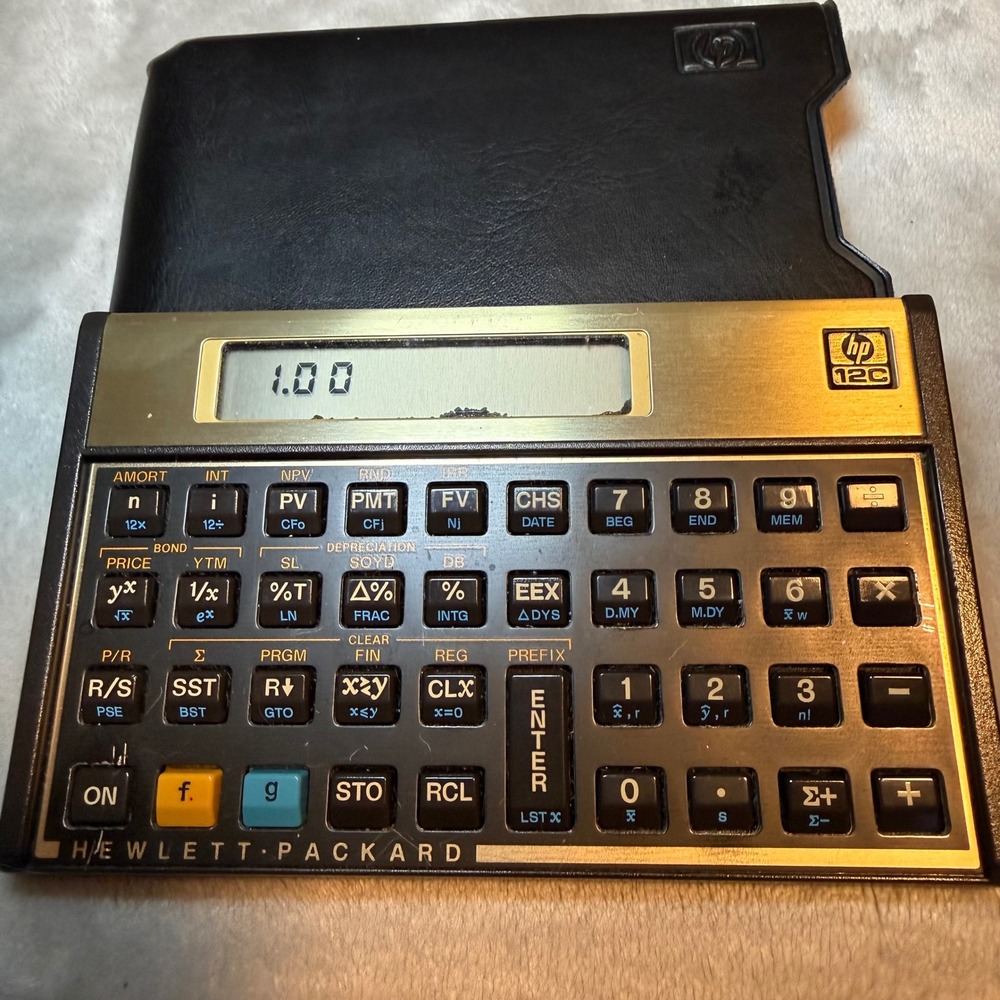 HP 12C Financial‎ Calculator Vintage w/ Original HP Case, Tested Works